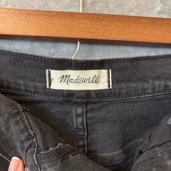 Black Mini Raw Hem Rigid Denim A-Line Sz 27 Front slit Grunge Y2K Festival - Picture 2 of 9